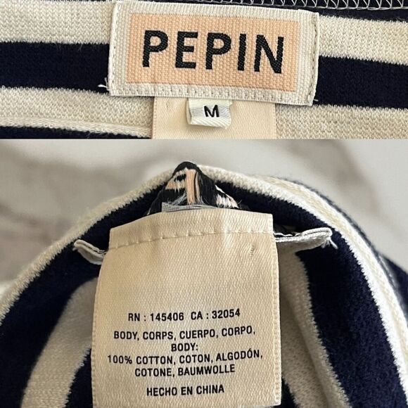 Pepin Women's Size M Breton Striped Crochet Shift Mini Dress Nautical Cotton - Picture 3 of 16